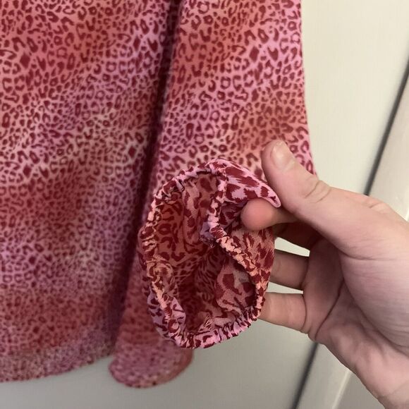 Belle Kim Graver Pink Blouse Cheetah Mixed Media Top Boho 1X Women Classic Work - Picture 5 of 8